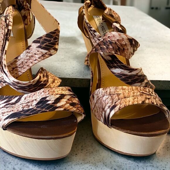 Women’s Steve Madden Quinn Tie Up Wedge Size 10 Brown Tan Silk Wrap Sandal - Picture 6 of 9